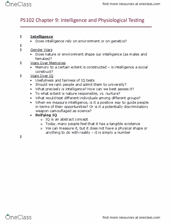 PS102 Lecture Notes - Lecture 9: Test Anxiety, Standardized Test, Social Intelligence thumbnail