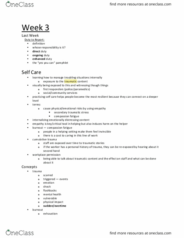 CYC 201 Lecture Notes - Lecture 3: Psychological Trauma, Posttraumatic Stress Disorder thumbnail