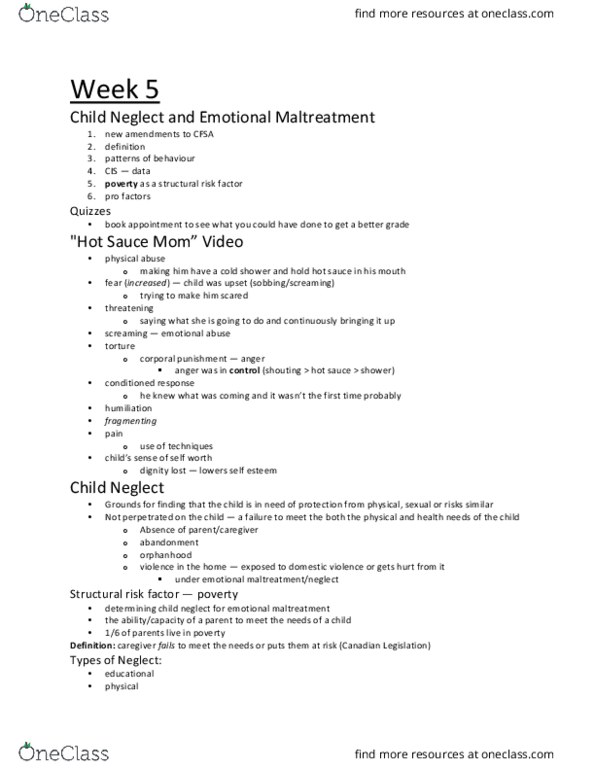 CYC 201 Lecture Notes - Lecture 5: Child Neglect, Psychological Abuse, Indictable Offence thumbnail