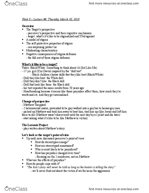 PSYC12H3 Lecture Notes - Lecture 6: Gay Bar, Cognitive Test, Black Doll thumbnail