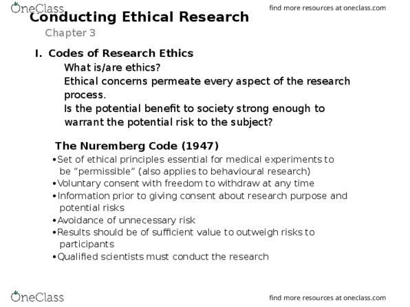 PSYC 201W Lecture Notes - Lecture 3: Natural Sciences And Engineering Research Council, United States Public Health Service, Nuremberg Code thumbnail