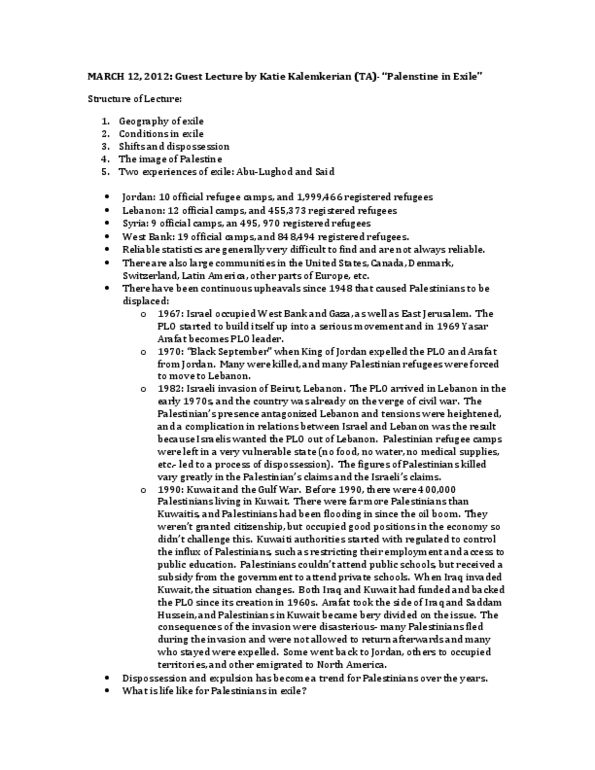 ISLA 210 Lecture Notes - Lebanese Nationality Law, East Jerusalem, Gulf War thumbnail