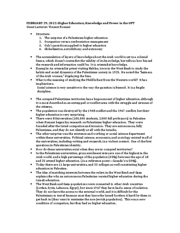 ISLA 210 Lecture Notes - Yasser Arafat, Mandatory Palestine thumbnail