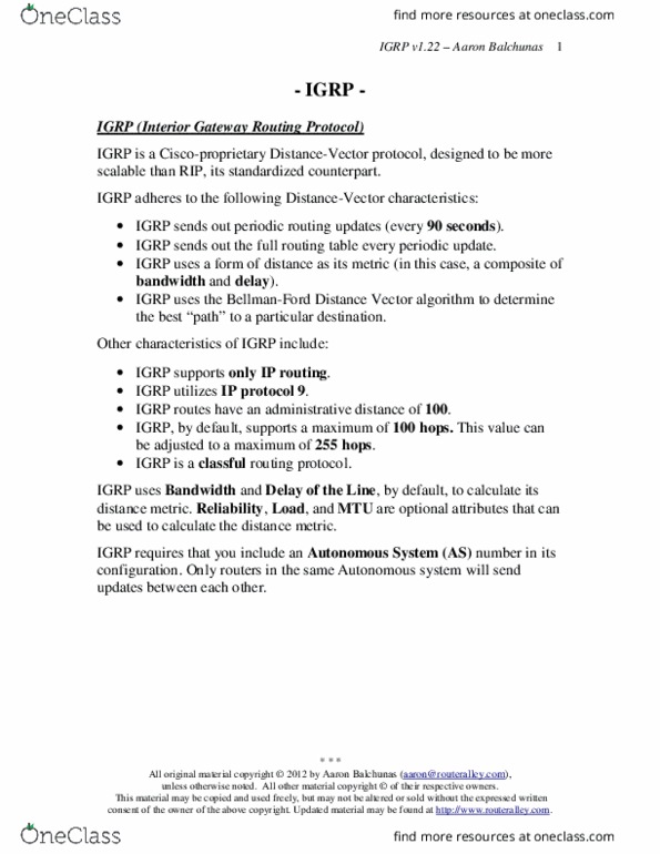 ECE495 Chapter Notes - Chapter 8: Interior Gateway Routing Protocol, Classful Network, Routing Protocol thumbnail