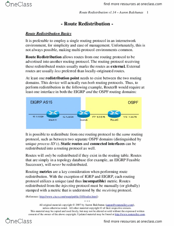 ECE495 Chapter Notes - Chapter 7: Enhanced Interior Gateway Routing Protocol, Open Shortest Path First, Interior Gateway Routing Protocol thumbnail