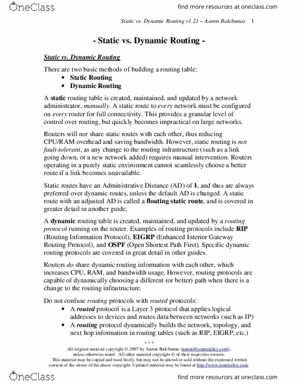 ECE495 Chapter Notes - Chapter 22: Routing Protocol, Open Shortest Path First, Routing Information Protocol thumbnail