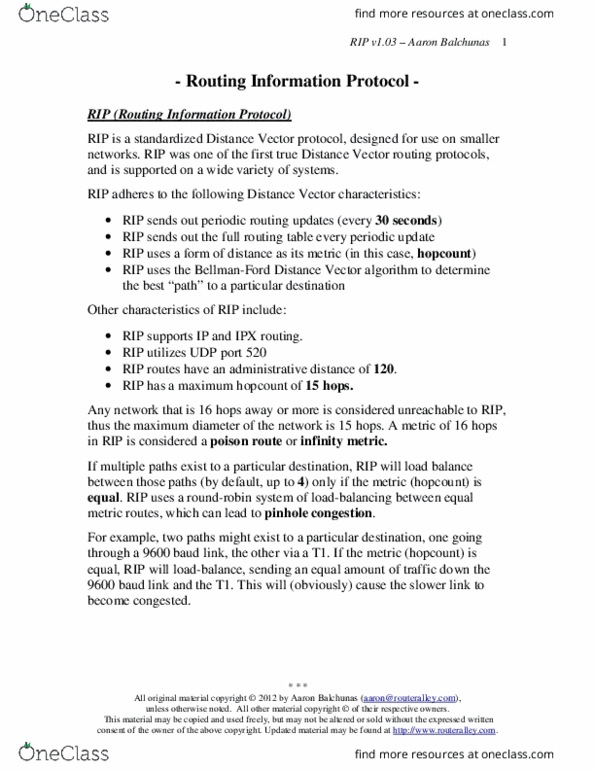 ECE495 Chapter Notes - Chapter 4: Classful Network, Routing Information Protocol, Routing Table thumbnail