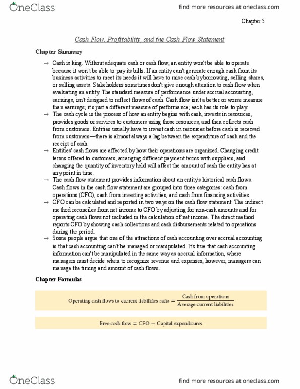 BUSI 2150U Chapter Notes - Chapter 5: Cash Flow Statement, Cash Flow, Deferral thumbnail