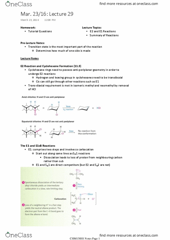 CHM136H1 Lecture Notes - Lecture 29: Elimination Reaction, Alkane Stereochemistry, Cyclohexene thumbnail