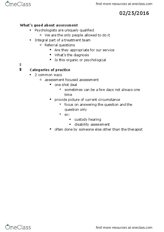 PSY 335 Lecture Notes - Lecture 4: Clinical Formulation, Differential Diagnosis, Intelligence Quotient thumbnail