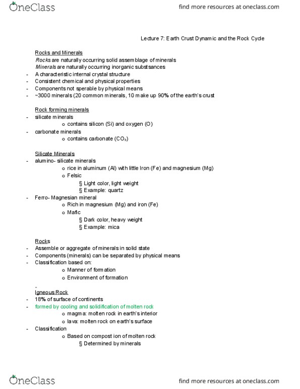 GEOG 111 Lecture Notes - Lecture 7: Cascadia Subduction Zone, Silicate Minerals, Subduction thumbnail