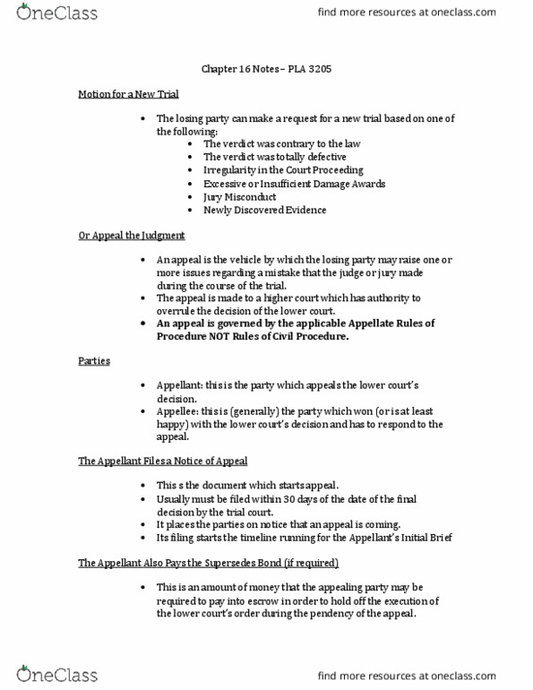 PLA 3205 Lecture Notes - Lecture 16: Interrogatories, Amicus Curiae thumbnail