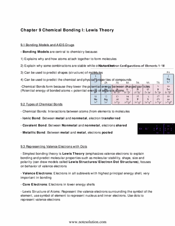 CHMA10H3 Chapter 9: Chapter 9 - Chemical Bonding I Lewis Theory thumbnail