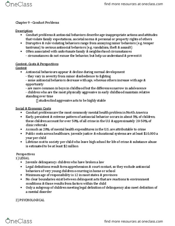 Psychology 2320A/B Chapter Notes - Chapter 9: Oppositional Defiant Disorder, Antisocial Personality Disorder, Dsm-Iv Codes thumbnail