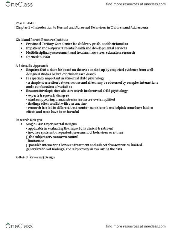 Psychology 2320A/B Chapter Notes - Chapter 1: Declaration Of The Rights Of The Child, Child Behavior Checklist, Leta Stetter Hollingworth thumbnail