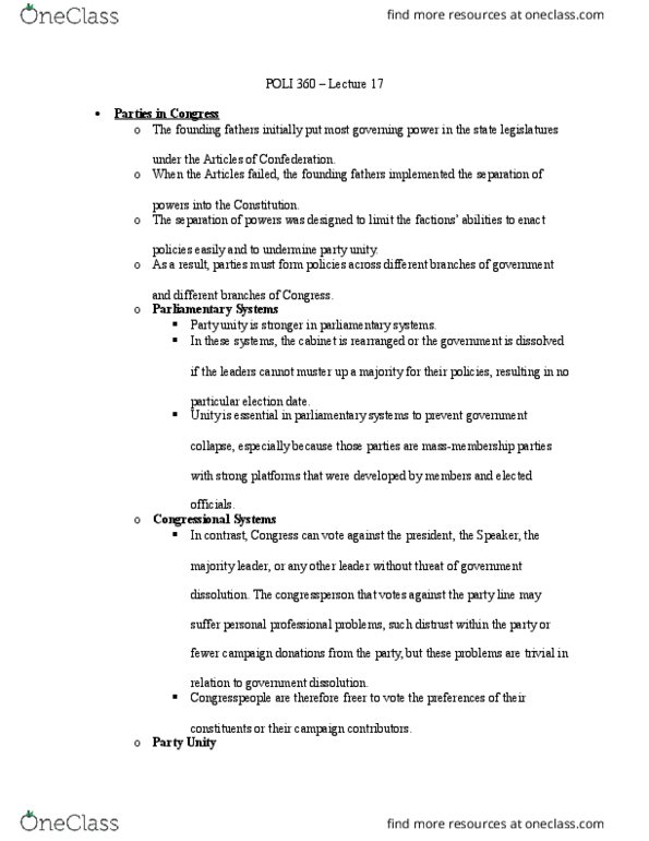 POLI 360 Lecture Notes - Lecture 17: Conservative Coalition, Democratic Congress, Southern Democrats thumbnail