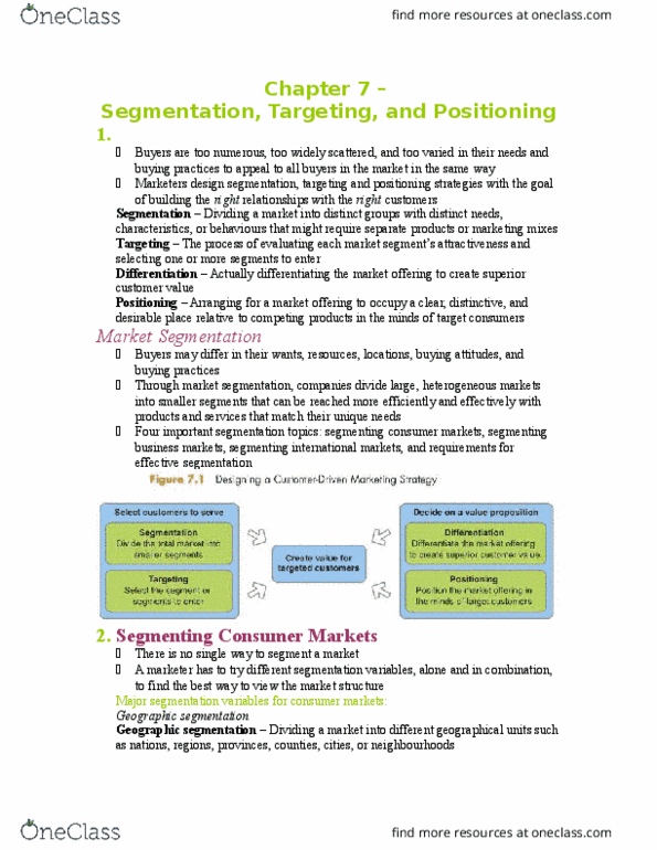 MCS 1000 Chapter Notes - Chapter 7: Procter & Gamble, Market Segmentation, Holt Renfrew thumbnail