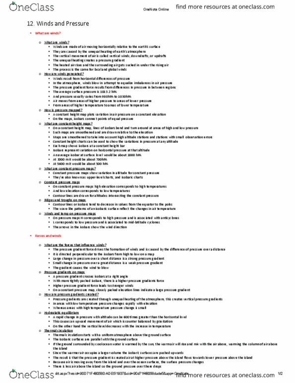 ENVIRSC 1A03 Lecture 12: 12. Winds and Pressure thumbnail