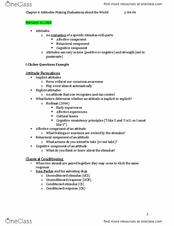 Psychology 2800 Lecture Notes - Lecture 6: Implicit-Association Test, Reinforcement, Classical Conditioning thumbnail