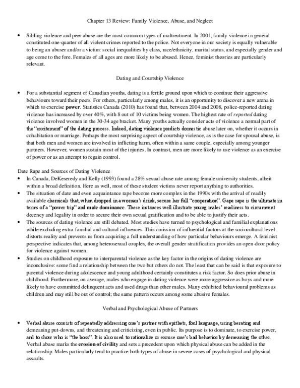 Sociology 2235 Chapter Notes - Chapter 13: Domestic Violence, Conflict Tactics Scale, Dating Abuse thumbnail