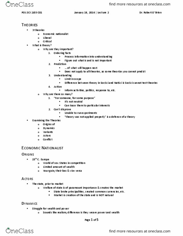 POLSCI 2J03 Lecture Notes - Lecture 2: International Political Economy, Unending, Protectionism thumbnail