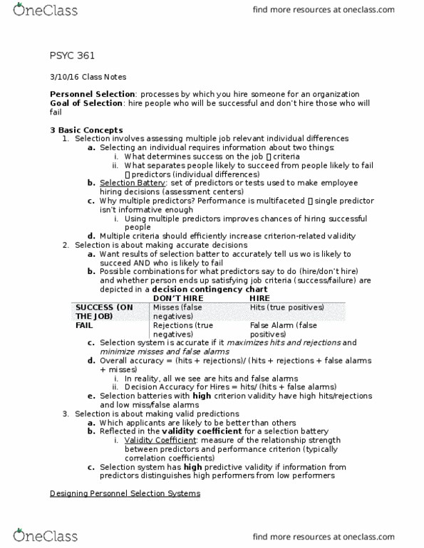 PSYC 361 Lecture Notes - Lecture 10: Criterion Validity, Job Performance, Job Analysis thumbnail