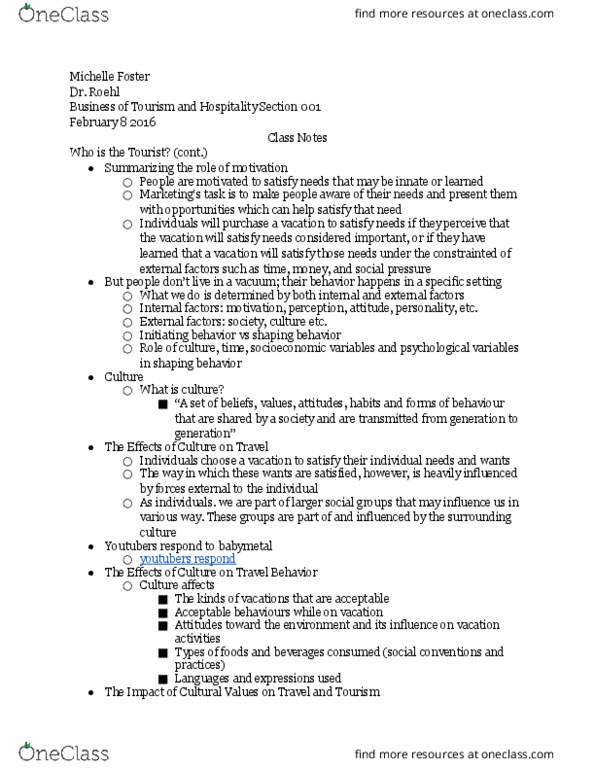 STHM 1311 Lecture Notes - Lecture 1: Individualism, Collectivism, Marketing Mix thumbnail