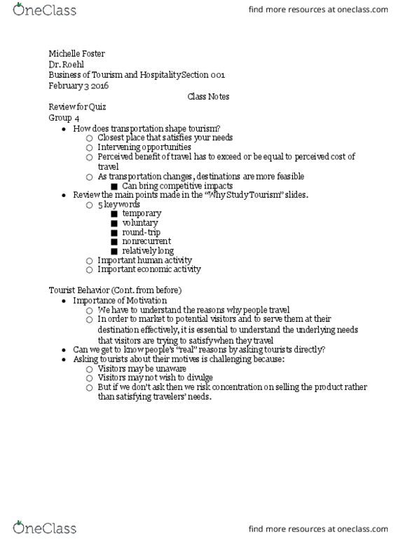 STHM 1311 Lecture 1: Class Notes February 3 2016 thumbnail