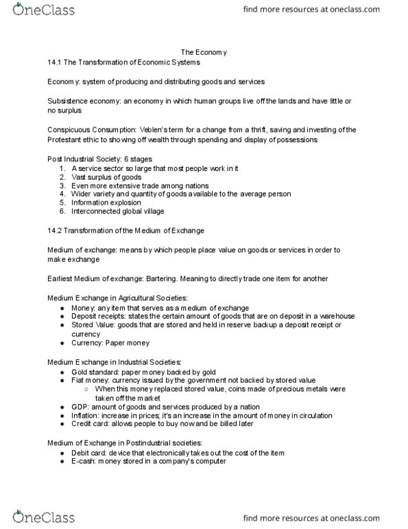 SOC 153 Chapter Notes - Chapter 14: Stored-Value Card, Debit Card, Subsistence Economy thumbnail