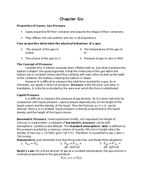 CHM110H5 Lecture Notes - Atmosphere (Unit), Ideal Gas, Gas Constant thumbnail