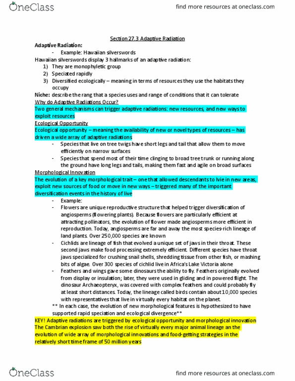 BISC 102 Chapter Notes - Chapter 27: Burgess Shale, Cambrian Explosion, Ctenophora thumbnail