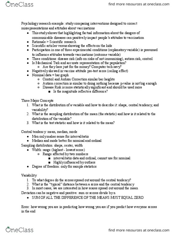 PSYCH 100A Lecture Notes - Lecture 3: Dependent And Independent Variables, Sampling Distribution, Central Tendency thumbnail