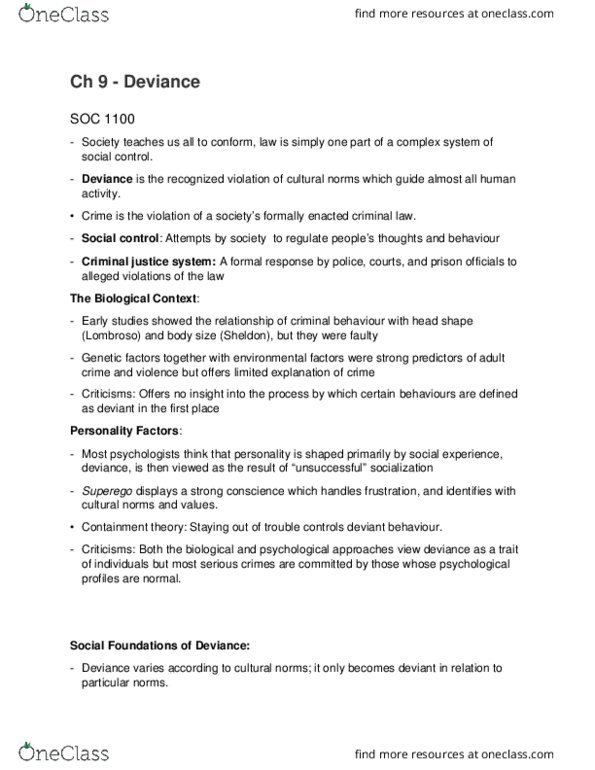 SOC 1100 Lecture Notes - Lecture 9: Differential Association, Labeling Theory, Attachment Theory thumbnail