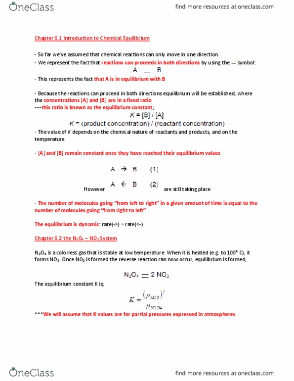 Chemistry 1024A/B Lecture Notes - Lecture 6: Equilibrium Constant, Partial Pressure, Reaction Quotient thumbnail