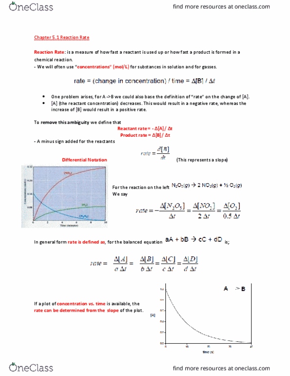 Chemistry 1024A/B Lecture Notes - Lecture 5: Exponential Decay, Reaction Rate Constant, Reaction Rate thumbnail