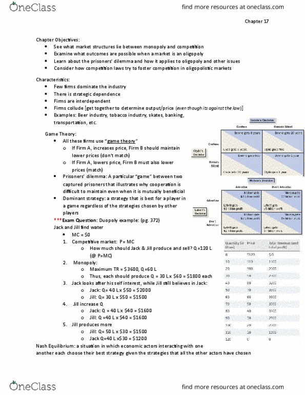 ECON-101 Lecture Notes - Lecture 17: Oligopoly, Nash Equilibrium, Resale Price Maintenance thumbnail