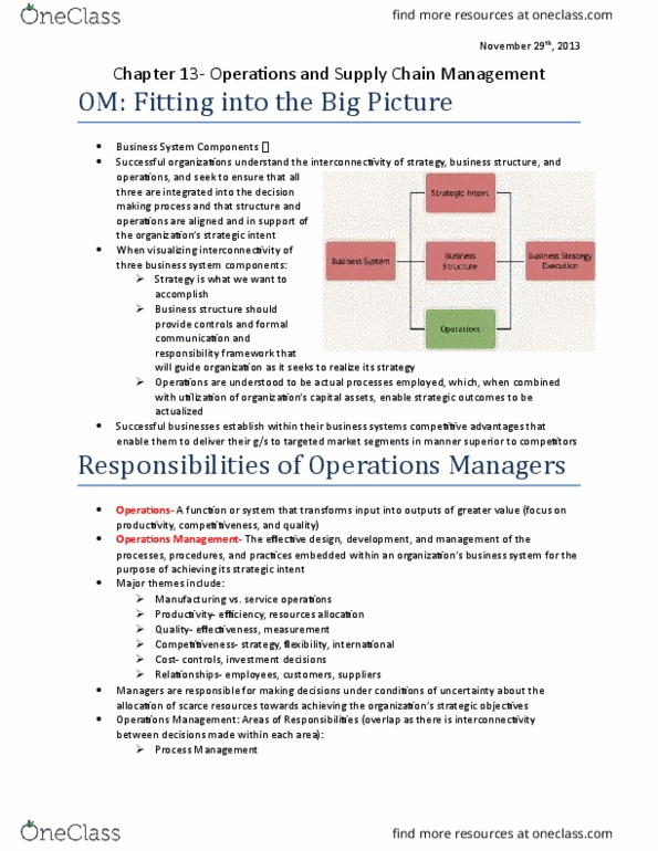 MGM101H5 Lecture Notes - Lecture 13: Value Chain, Supply Chain, Operations Management thumbnail