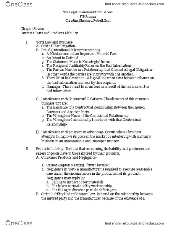 FINA 2244 Lecture Notes - Lecture 7: Strict Liability thumbnail