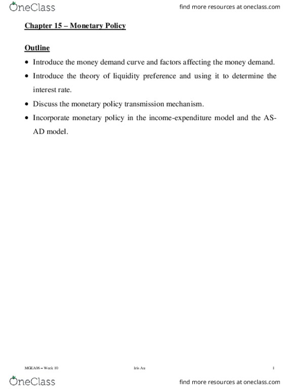 MGEA06H3 Lecture Notes - Lecture 19: Monetary Transmission Mechanism, Nominal Interest Rate, Overnight Rate thumbnail