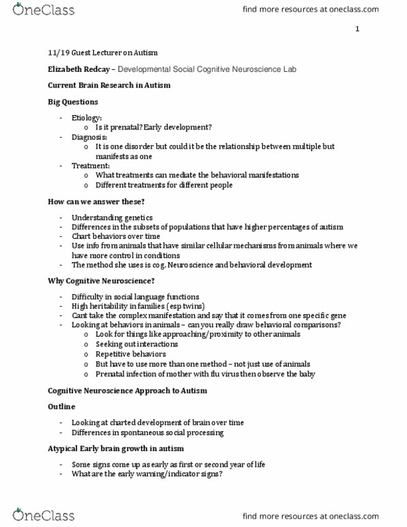 PSYC 330 Lecture Notes - Lecture 14: Prefrontal Cortex, Brain Size, Amygdala thumbnail