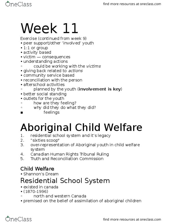 CYC 201 Lecture Notes - Lecture 11: Canadian Human Rights Tribunal, Canadian Indian Residential School System, Sixties Scoop thumbnail
