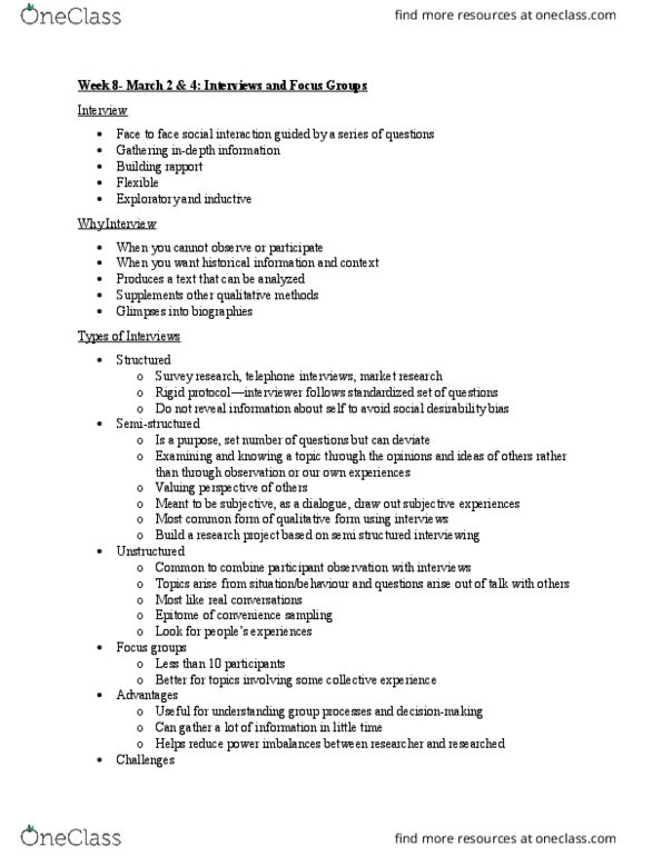 CRM 2303 Lecture Notes - Lecture 8: Social Desirability Bias, Snowball Sampling, Structured Interview thumbnail