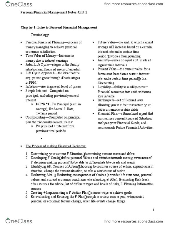 MCS 2100 Chapter Notes - Chapter 1: Personal Financial Management, Foreign Tax Credit, Excise thumbnail