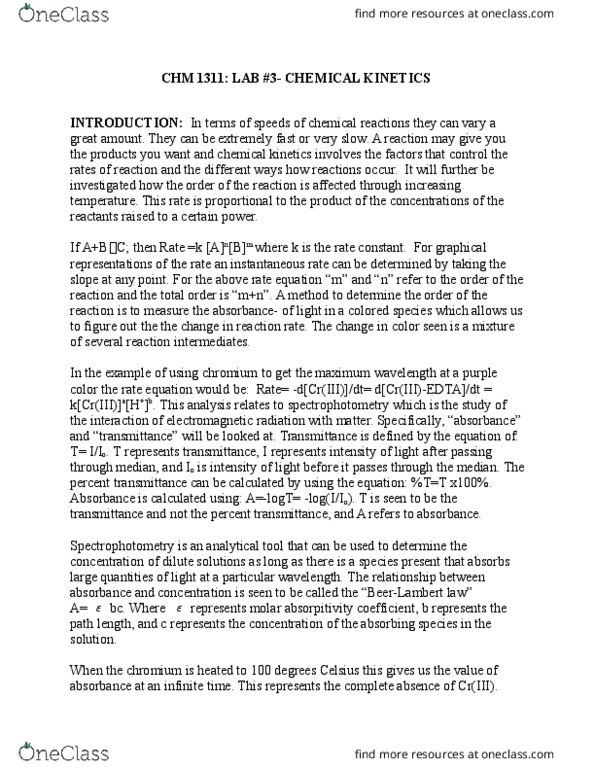 CHM 1311 Lecture Notes - Lecture 10: Partially Ordered Set, Ethylenediaminetetraacetic Acid, Cuvette thumbnail