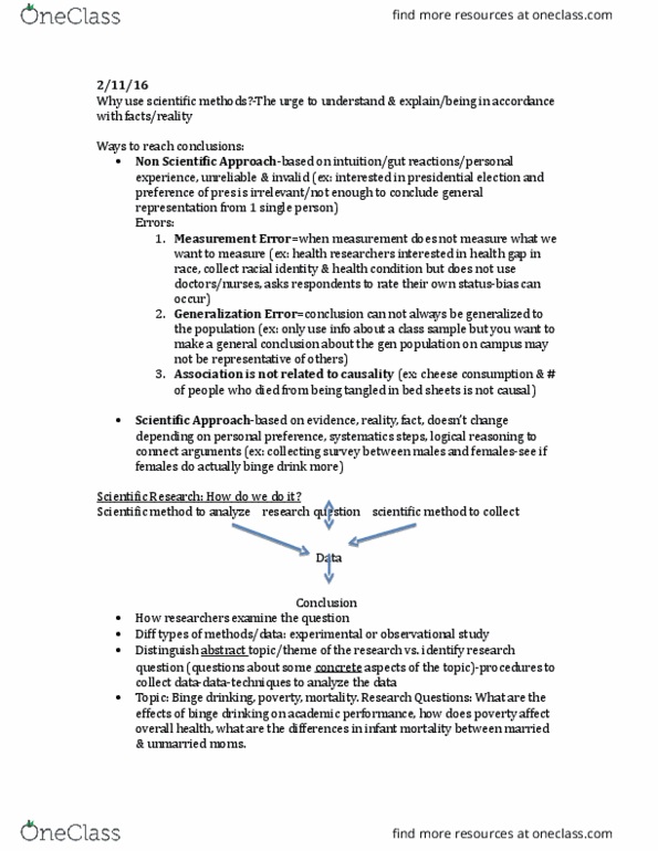 SOCI301 Lecture Notes - Lecture 1: Binge Drinking, Scientific Method, Tangled thumbnail