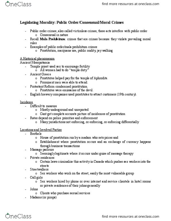 CRM 101 Lecture Notes - Lecture 8: Victimless Crime, Brothel, Protestant Reformation thumbnail