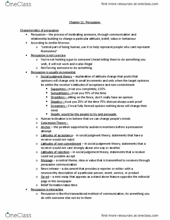 CMST 1A03 Lecture Notes - Lecture 11: Social Judgment Theory, Press Release, Cognitive Dissonance thumbnail