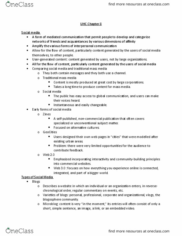 CMST 1A03 Lecture Notes - Lecture 8: List Of Social Networking Websites, The Huffington Post, Social Bookmarking thumbnail