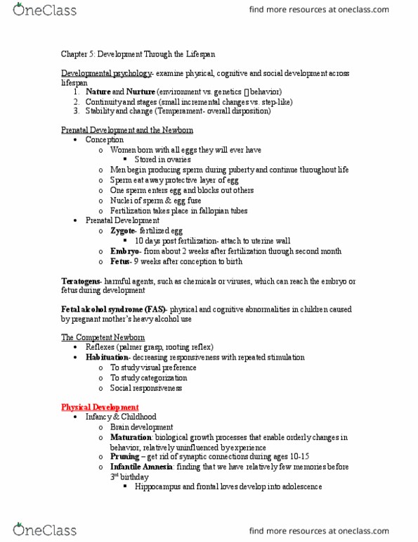 PSYC100 Lecture Notes - Lecture 5: Secondary Sex Characteristic, Fetal Alcohol Spectrum Disorder, Fallopian Tube thumbnail