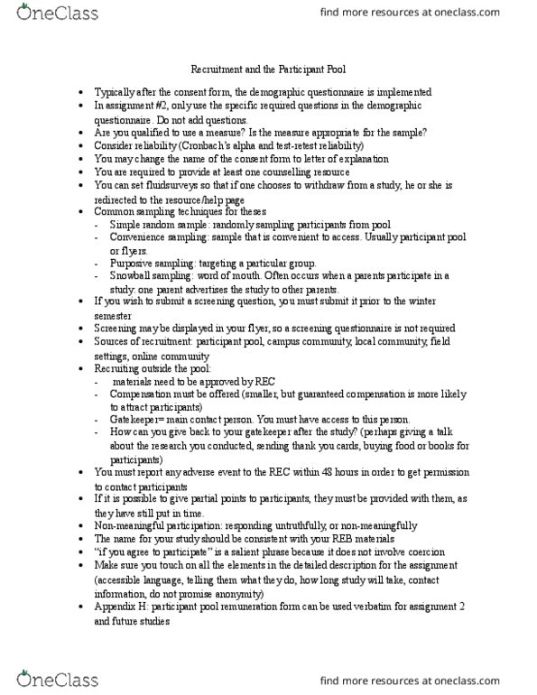 PSYC 3310 Lecture Notes - Lecture 5: Snowball Sampling, Simple Random Sample thumbnail